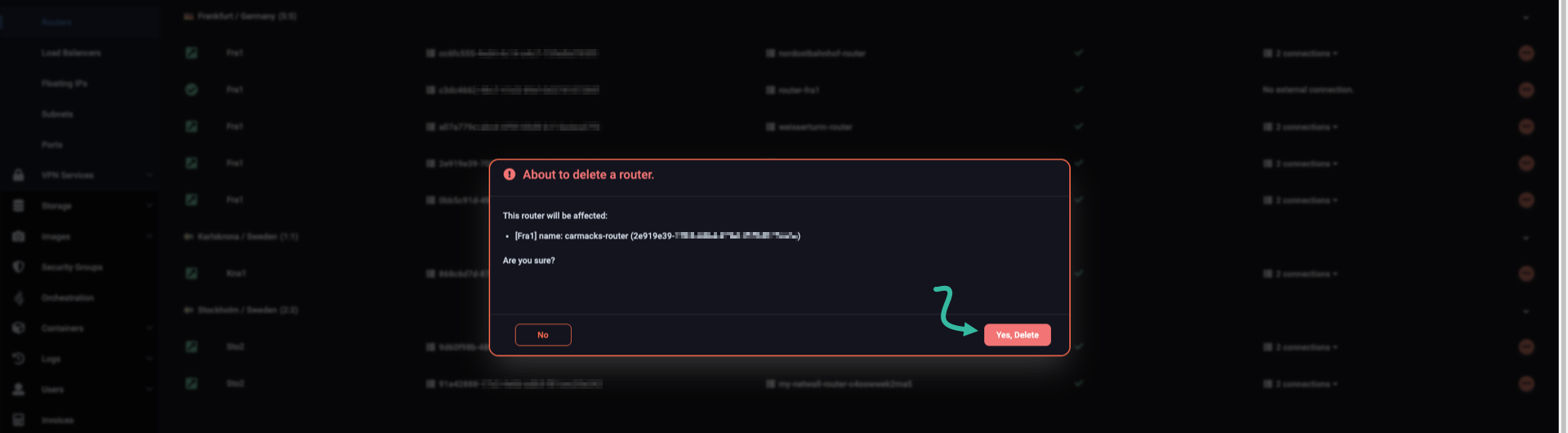 Confirm router delete