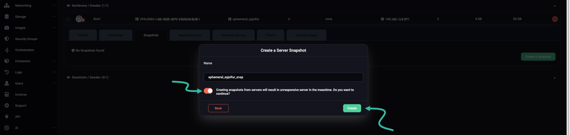 Confirming snapshot creation