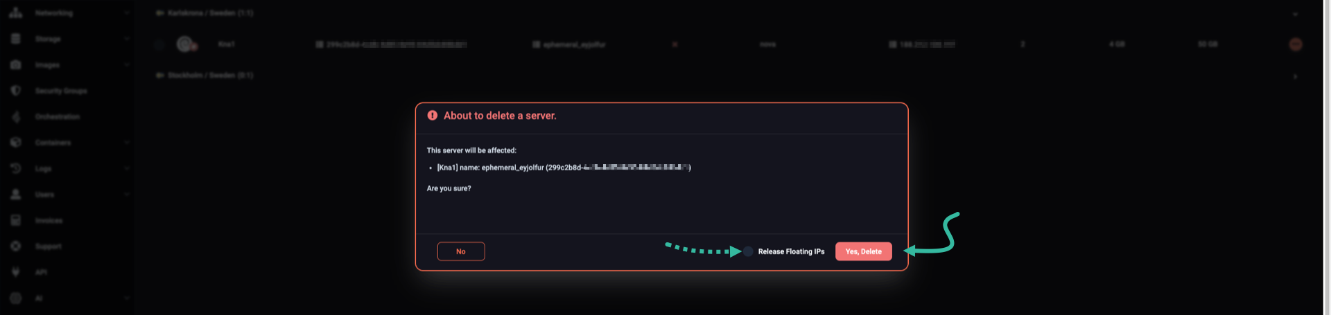 Confirming server deletion