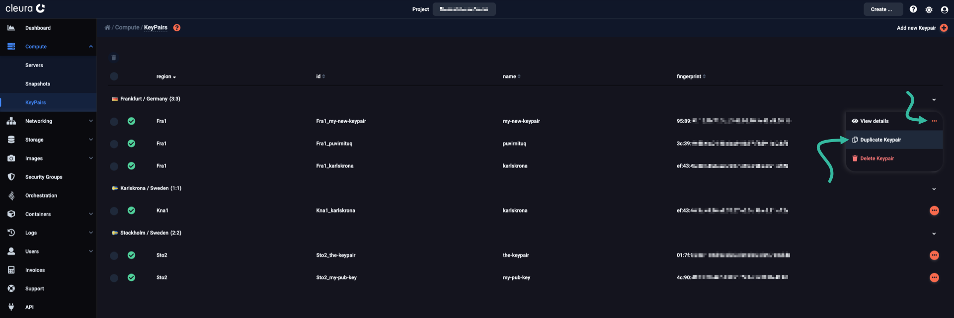 Select the option for duplicating a keypair