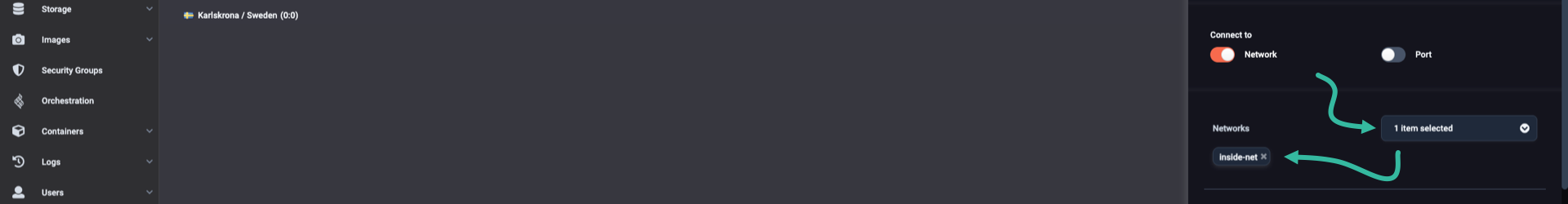 Select a network for the new server