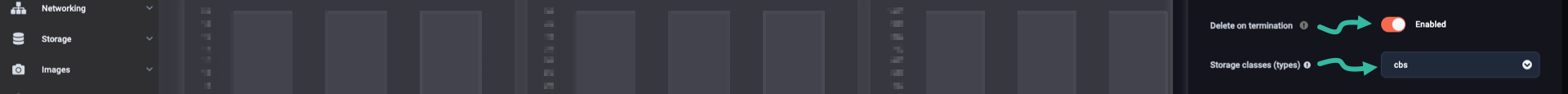 Boot target, volume, and volume size