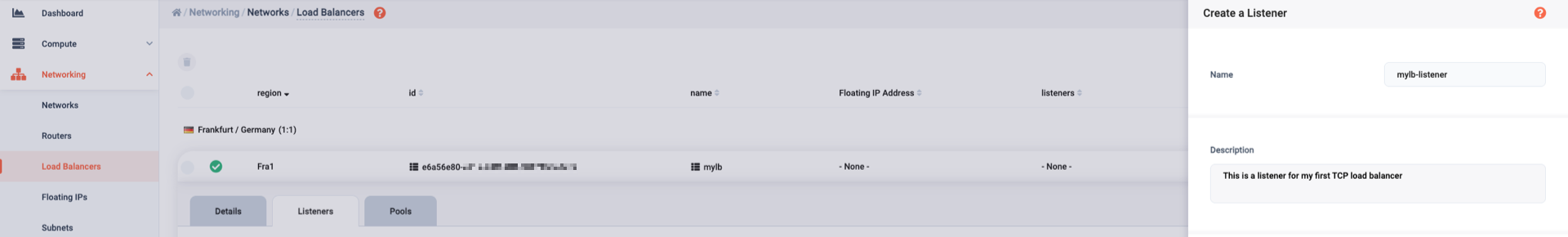 Set name and description for the new listener