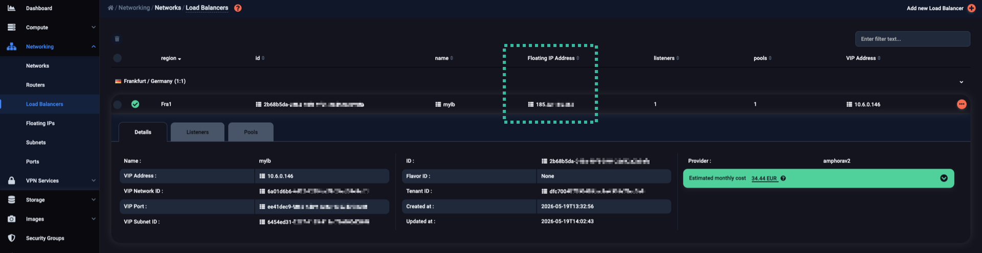 Floating IP attached to load balancer