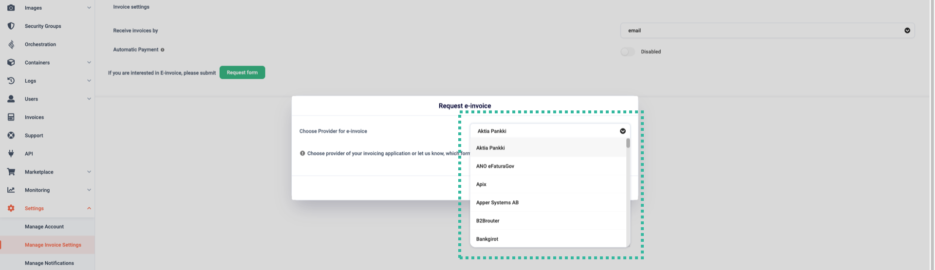 Available invoicing providers