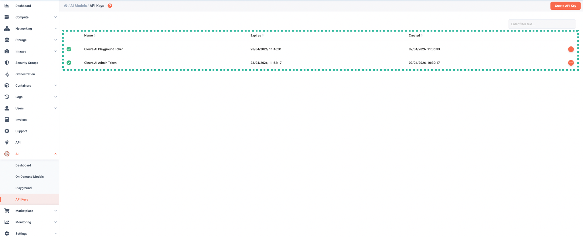 Creating a new API key for a set of LLMs