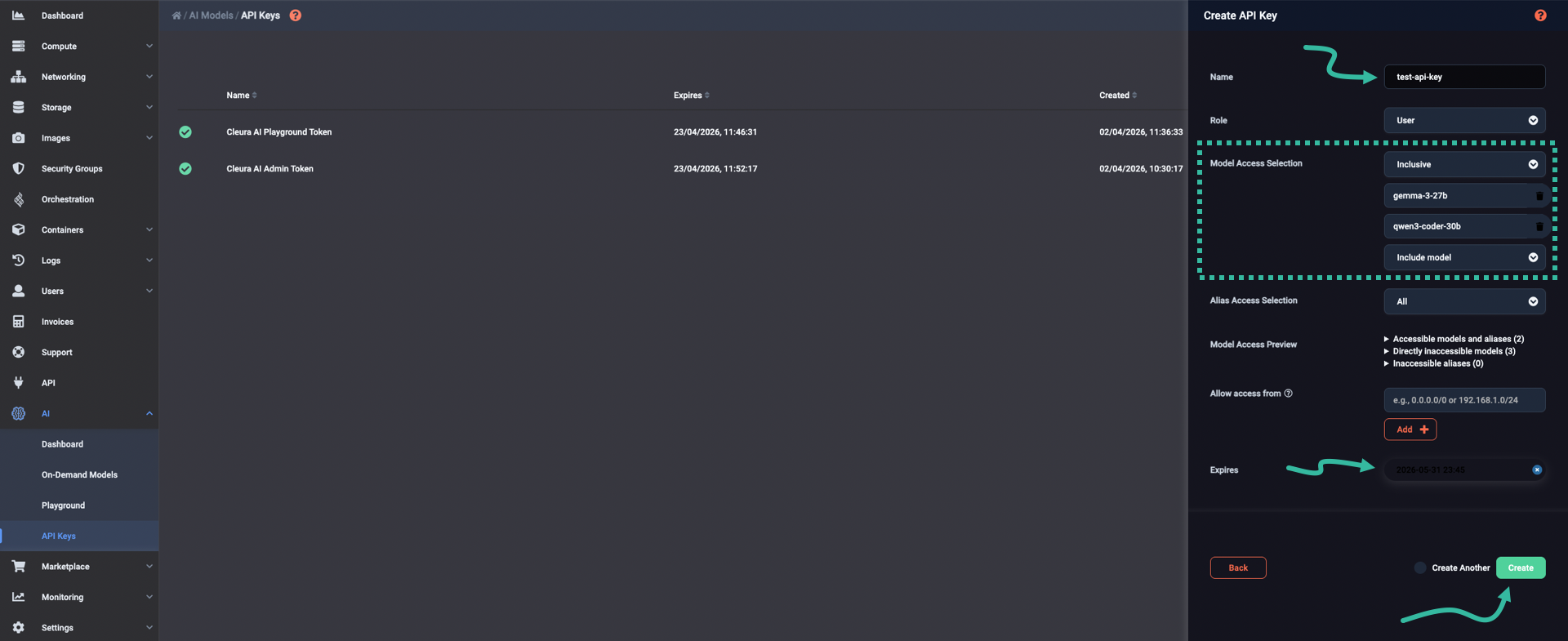 Set key properties and create the key