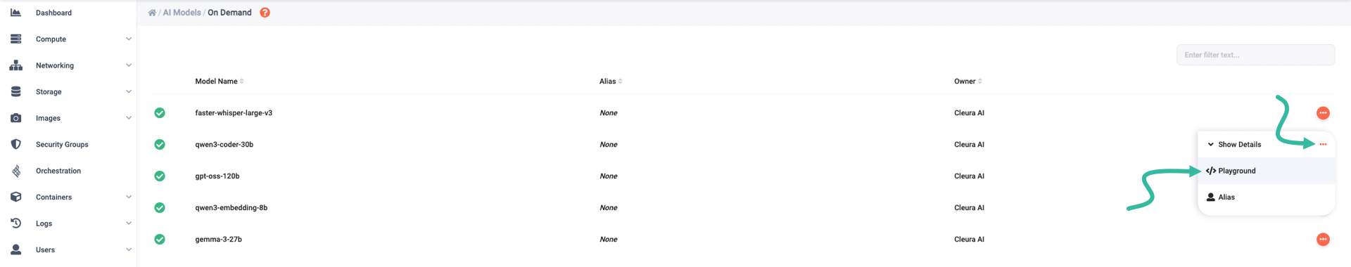 Select a model and go to the interactive playground