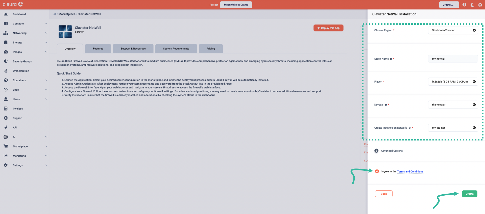 Specify the characteristics of the firewall VM