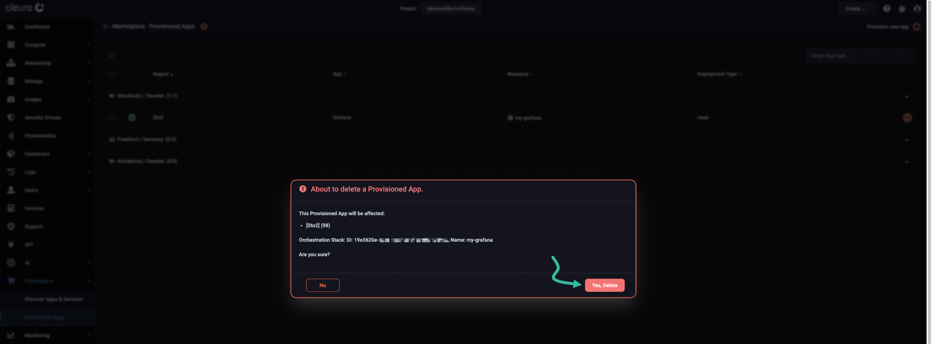 Make sure you are about to delete Grafana