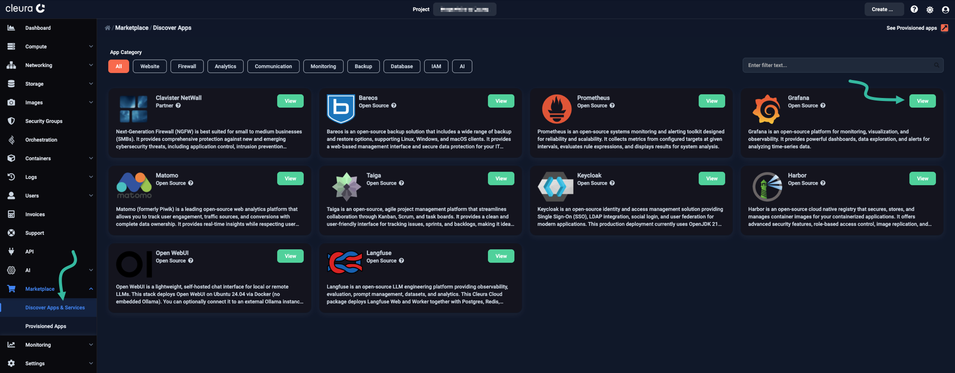 Select the Grafana application