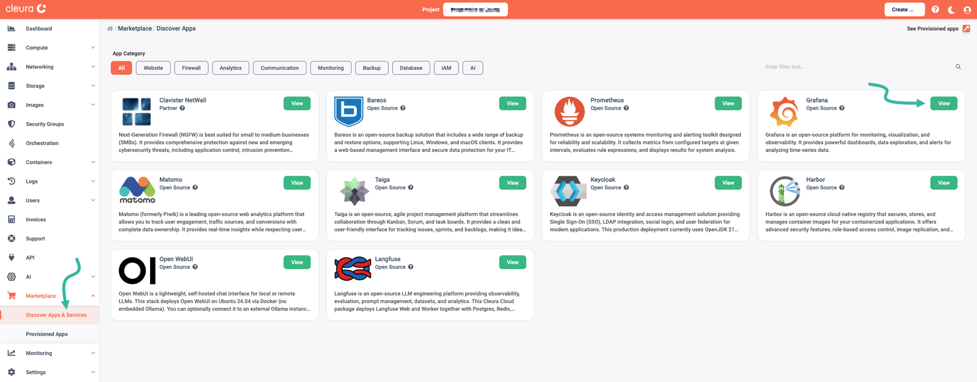 Select the Grafana application