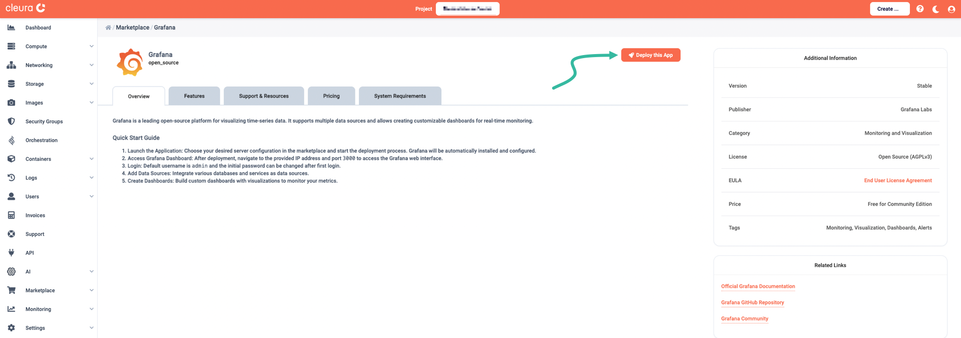 Start the Grafana deployment process