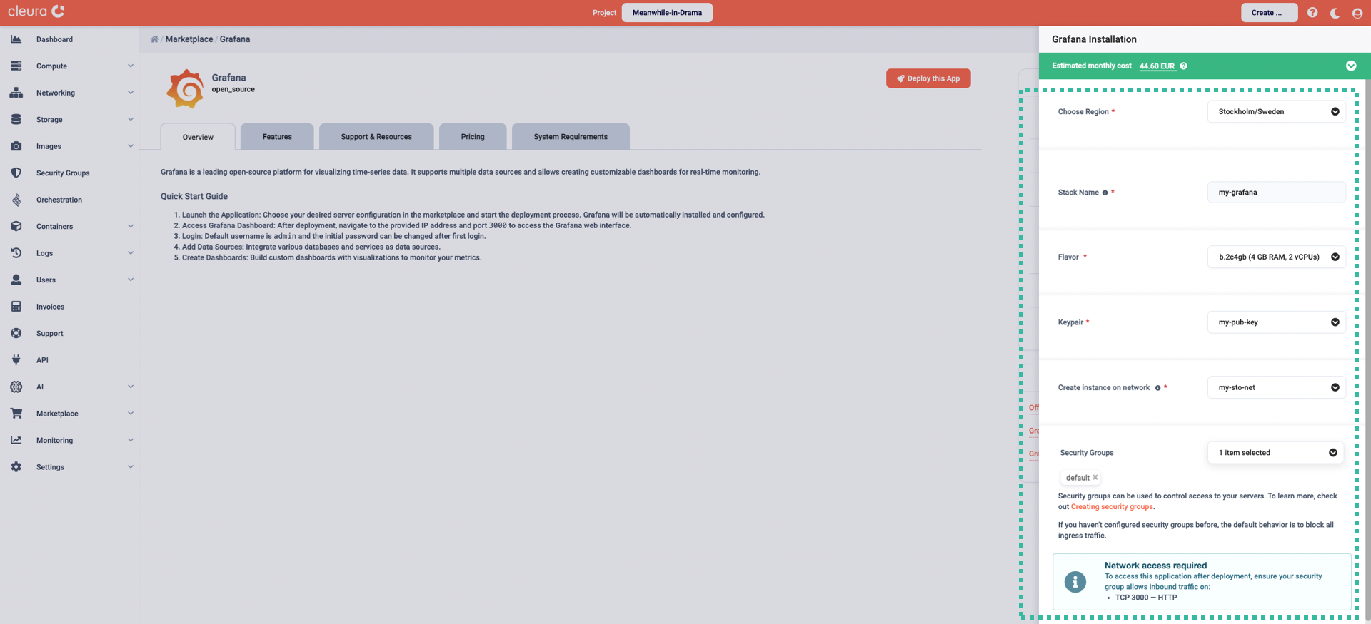 Specify the characteristics of the particular Grafana deployment