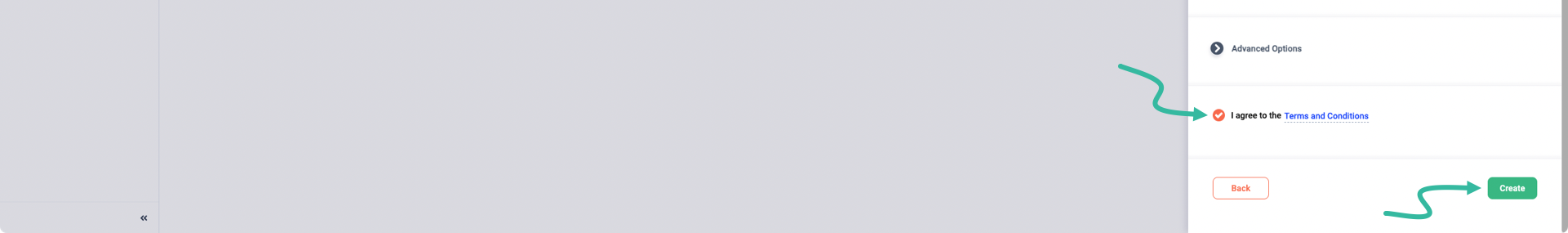 Read and agree to the Terms and Conditions, then click the Create button