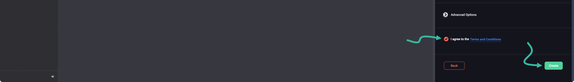 Read and agree to the Terms and Conditions, and click the Create button