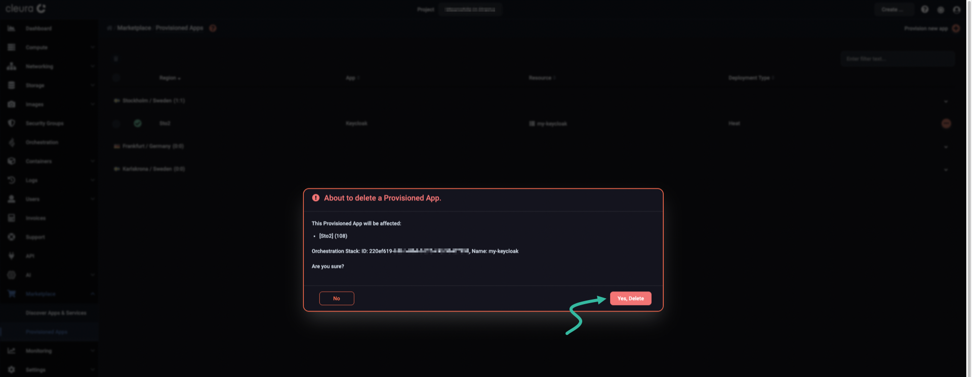 Make sure you are about to delete Keycloak