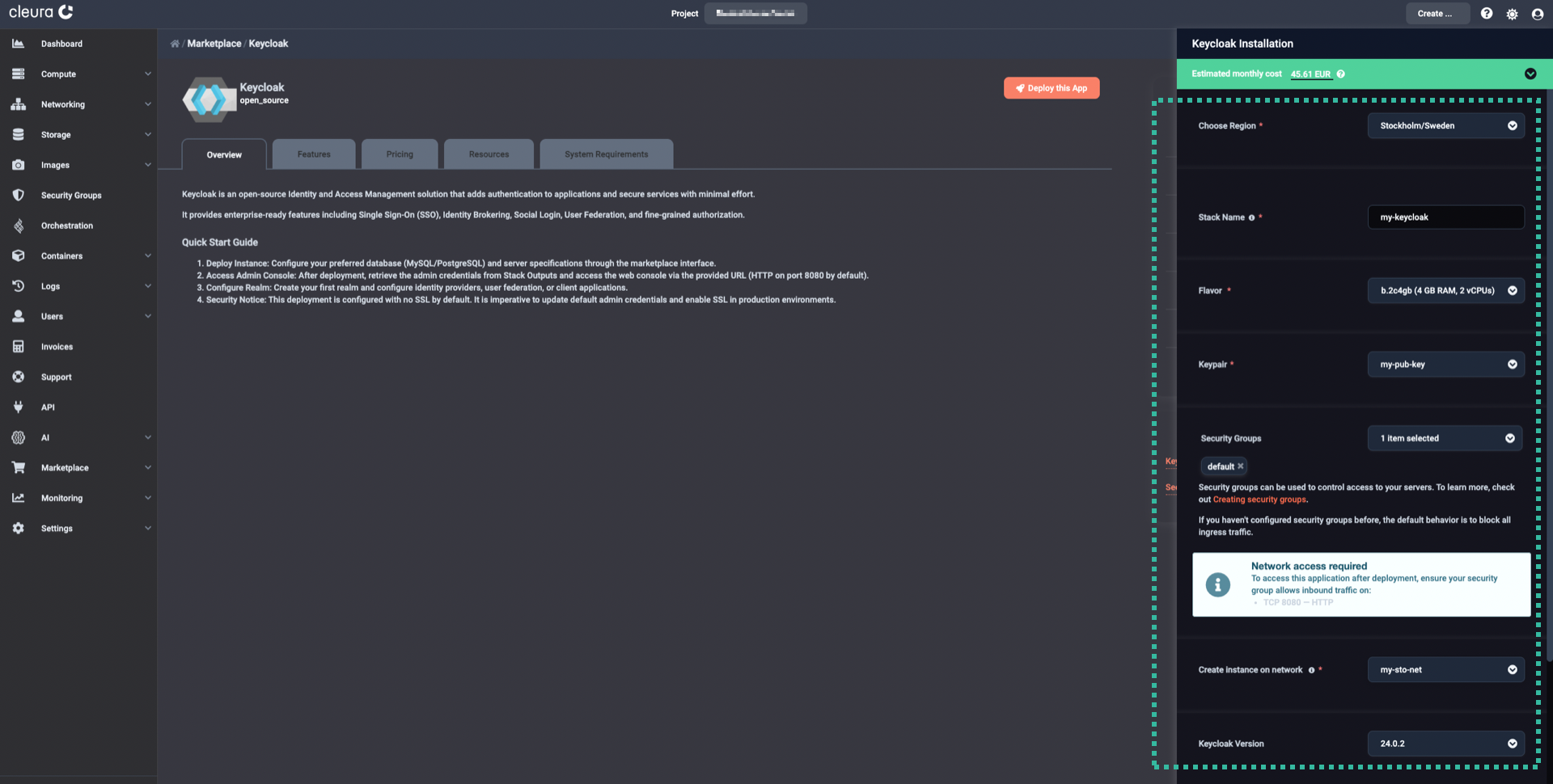 Specify the characteristics of the particular Keycloak deployment