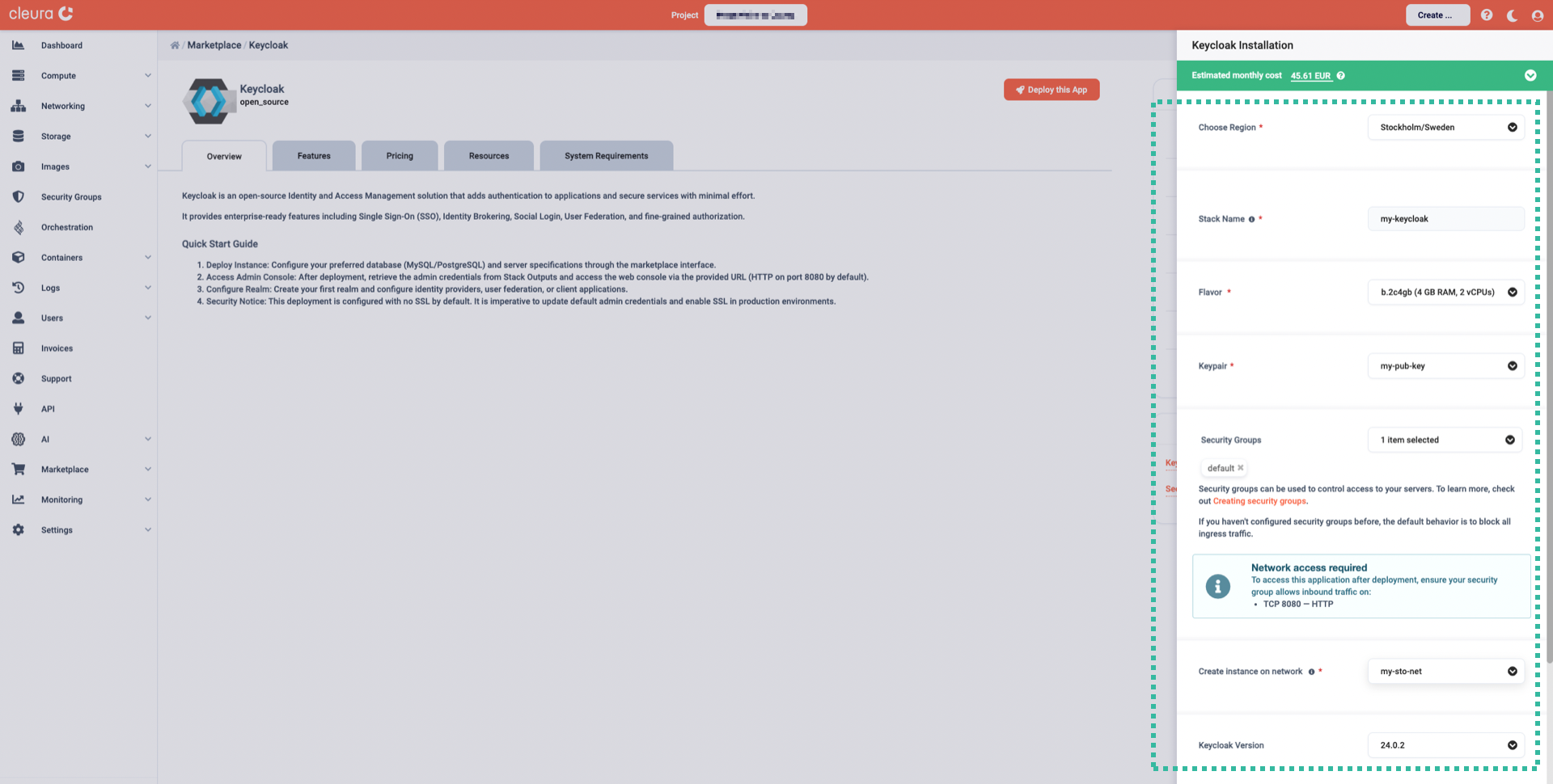 Specify the characteristics of the particular Keycloak deployment
