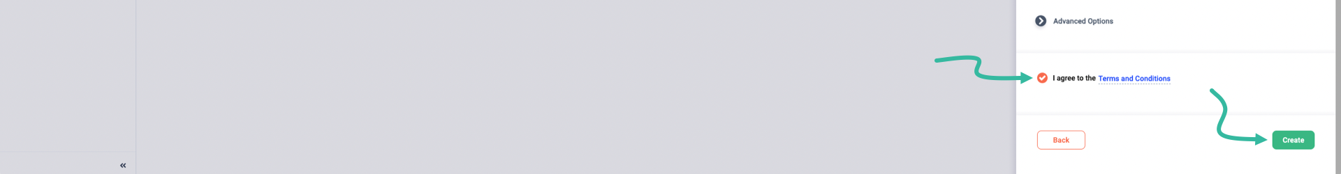 Read and agree to the Terms and Conditions, and click the Create button