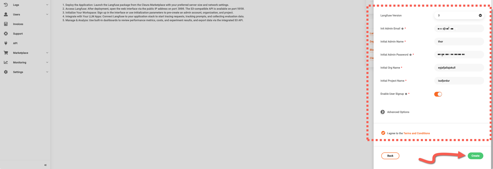 Fill-in necessary parameters for Langfuse