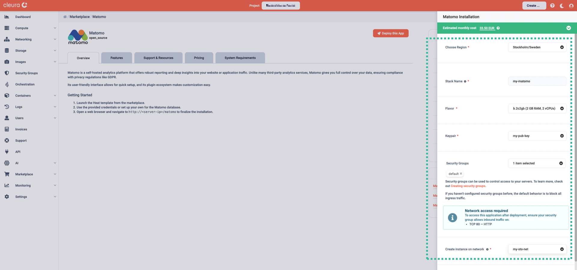 Specify the characteristics of the particular Matomo deployment