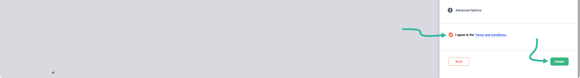 Read and agree to the Terms and Conditions, then click the Create button