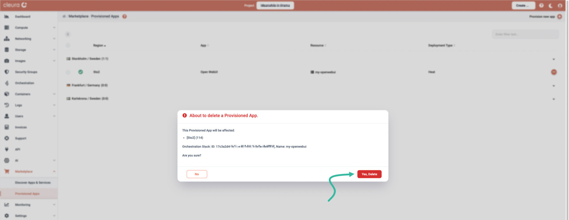 Make sure you are about to delete Open WebUI