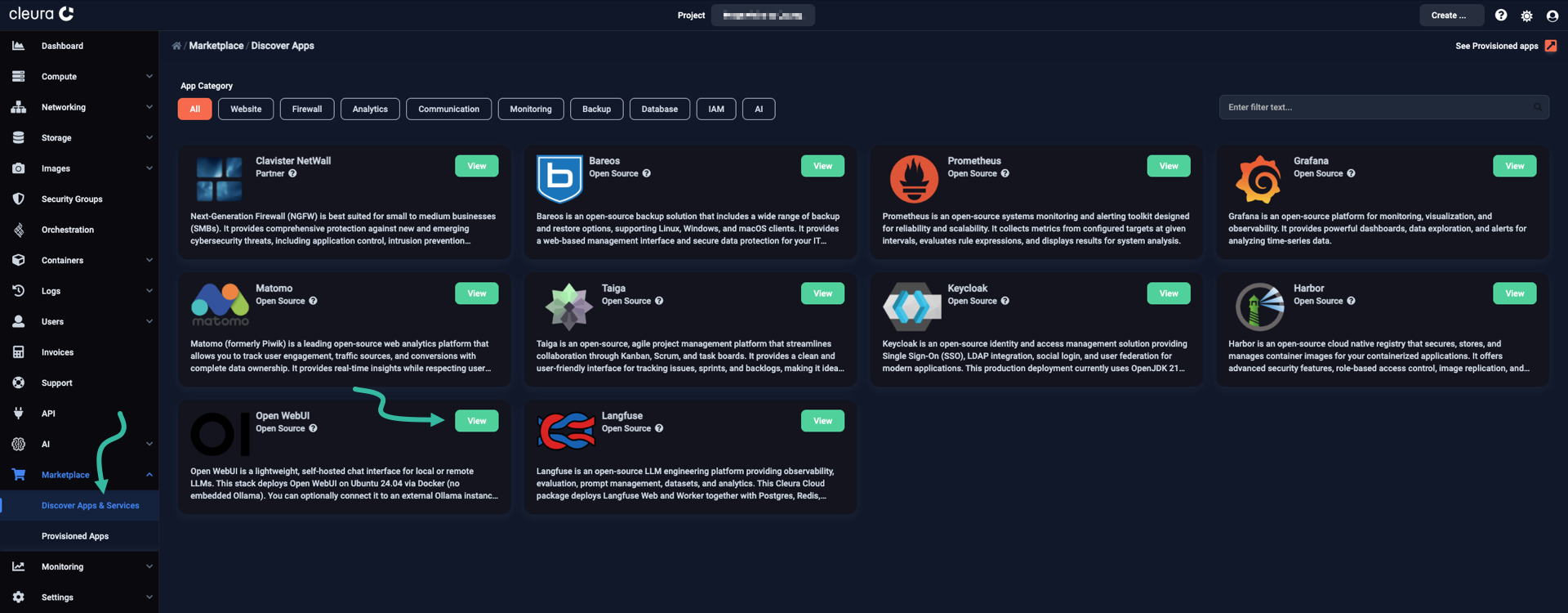 Select the Open WebUI application