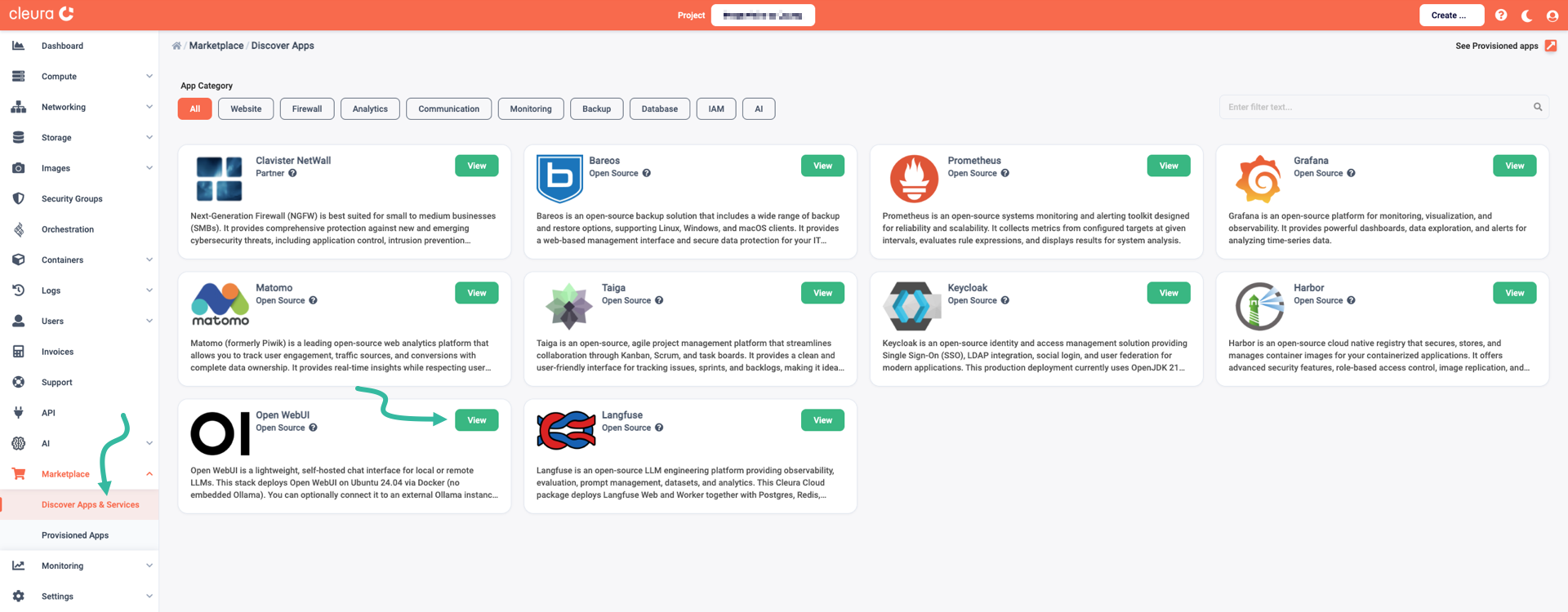 Select the Open WebUI application