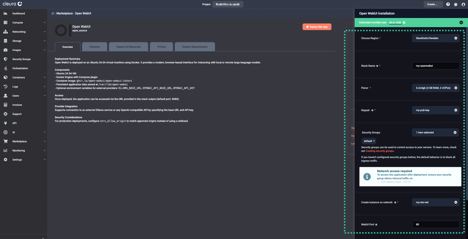 Specify the characteristics of the particular Open WebUI deployment