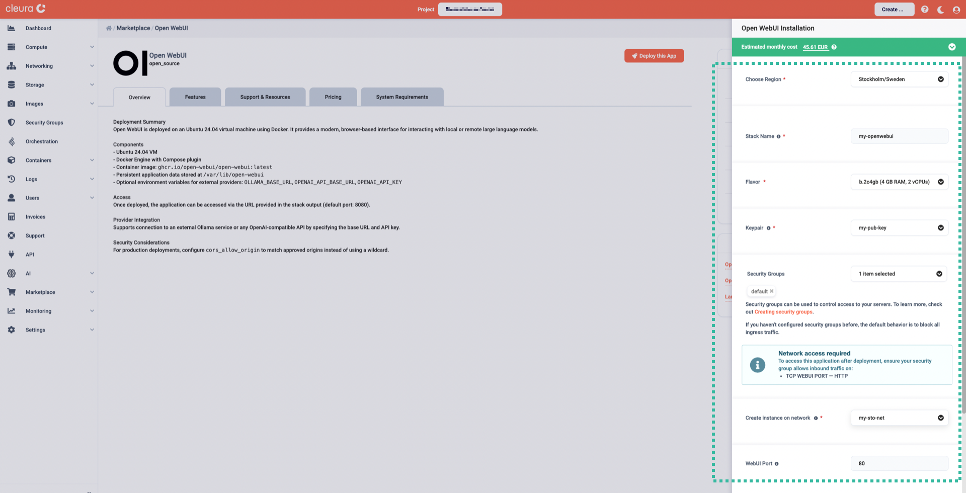 Specify the characteristics of the particular Open WebUI deployment
