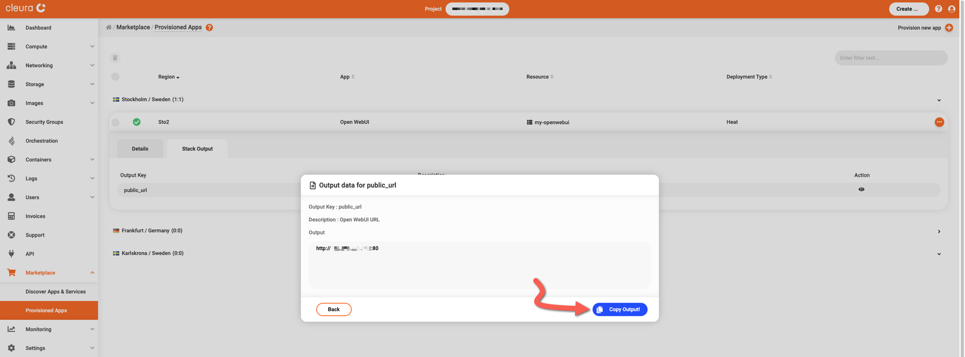 Copy the Open WebUI public URL