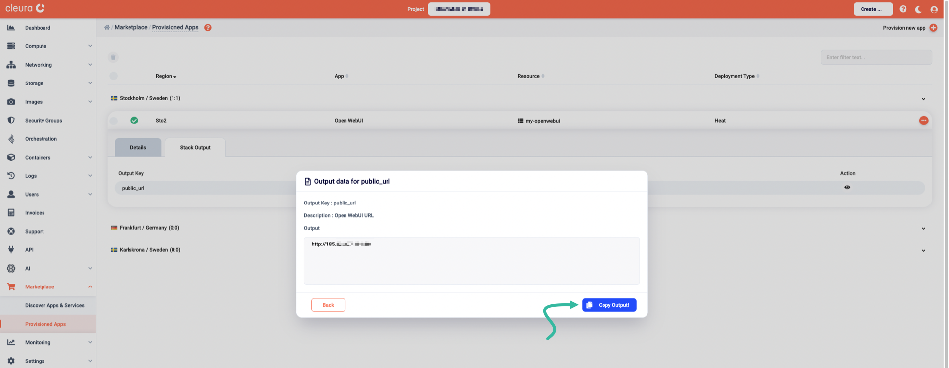 Copy the Open WebUI public URL