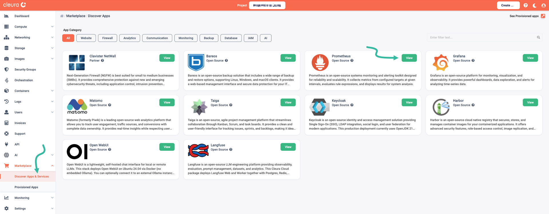 Select the Prometheus application