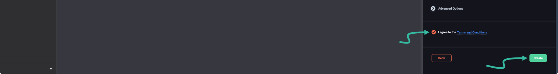 Agree to the Terms and Conditions, and click the Create button