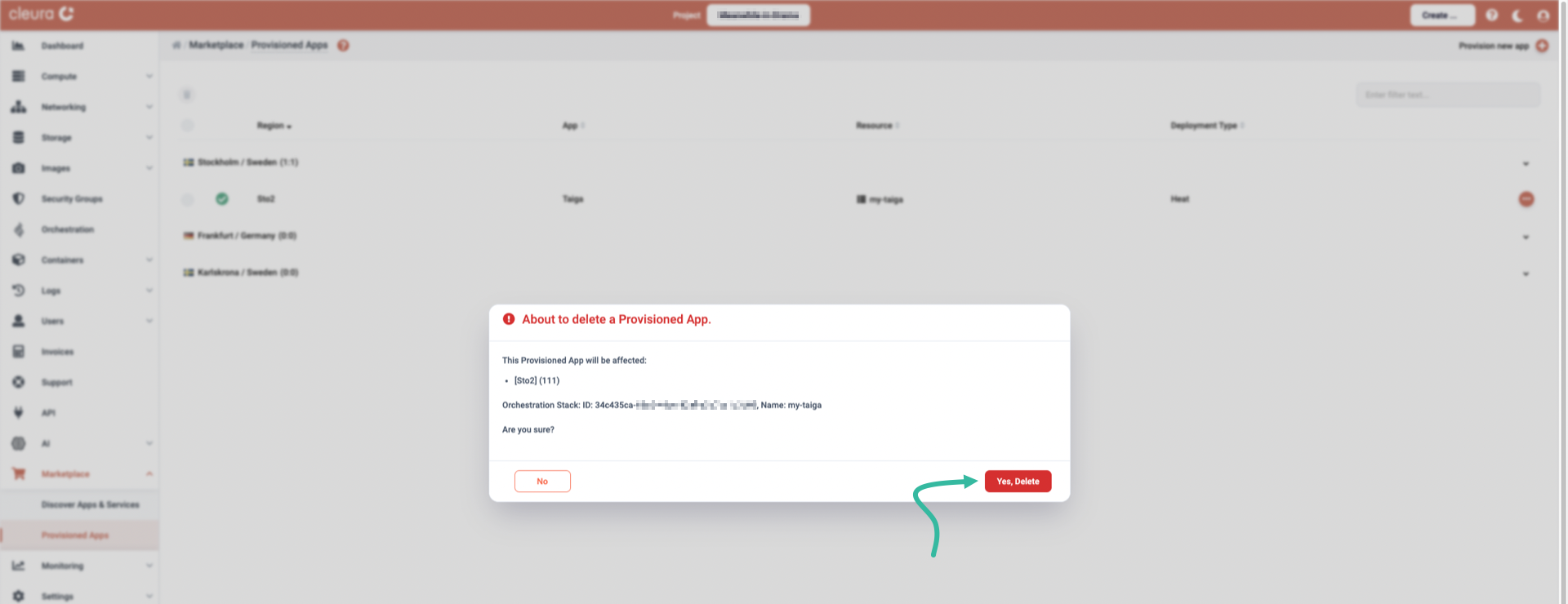 Make sure you are about to delete Taiga