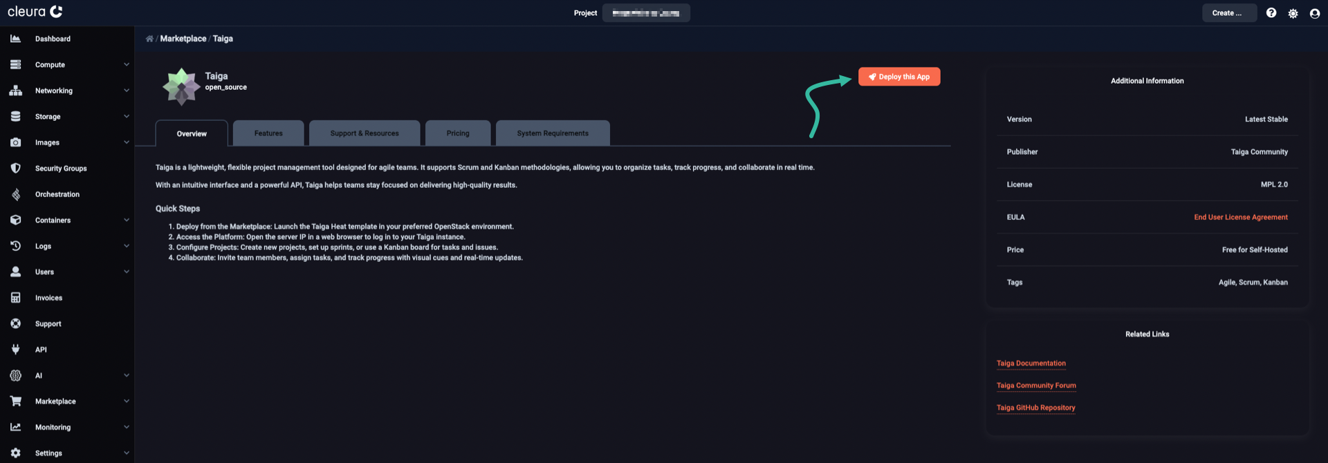 Start the Taiga deployment process
