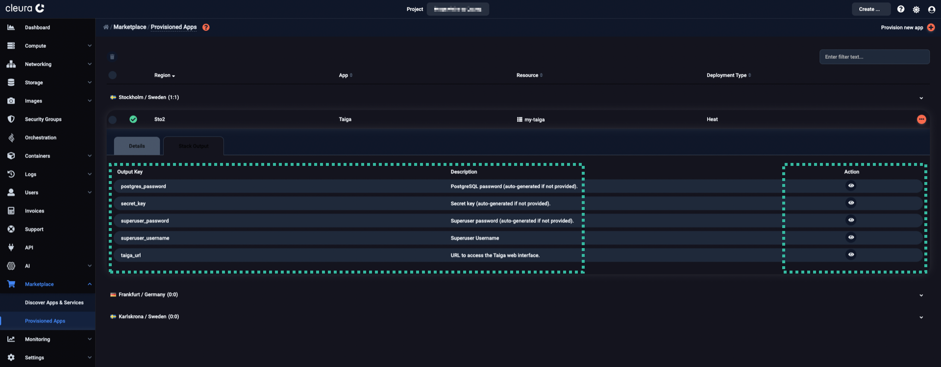 Locate the public IP and the admin user password
