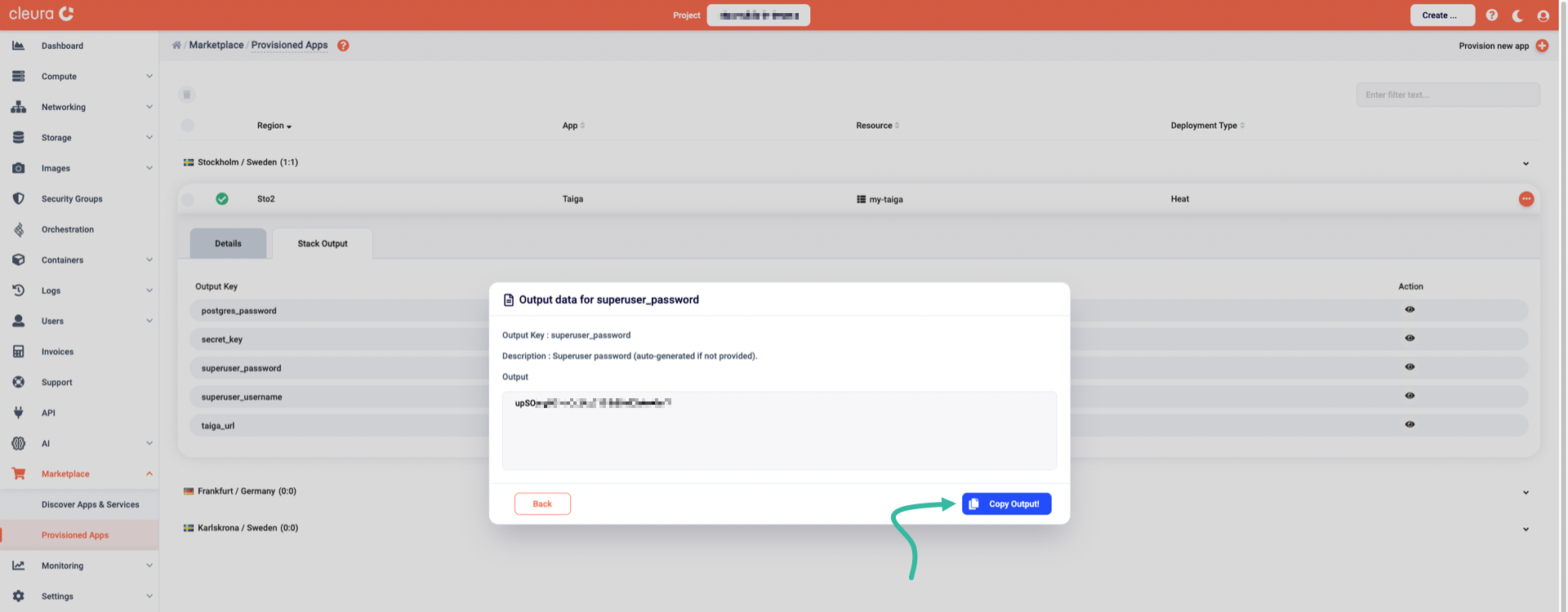 Copy the admin user password to the clipboard