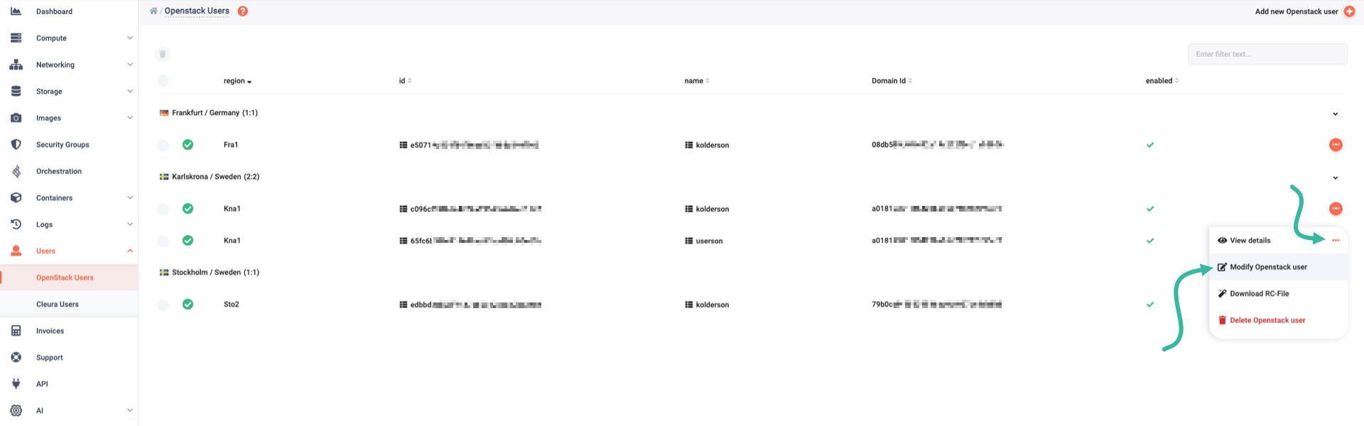 Modify OpenStack user