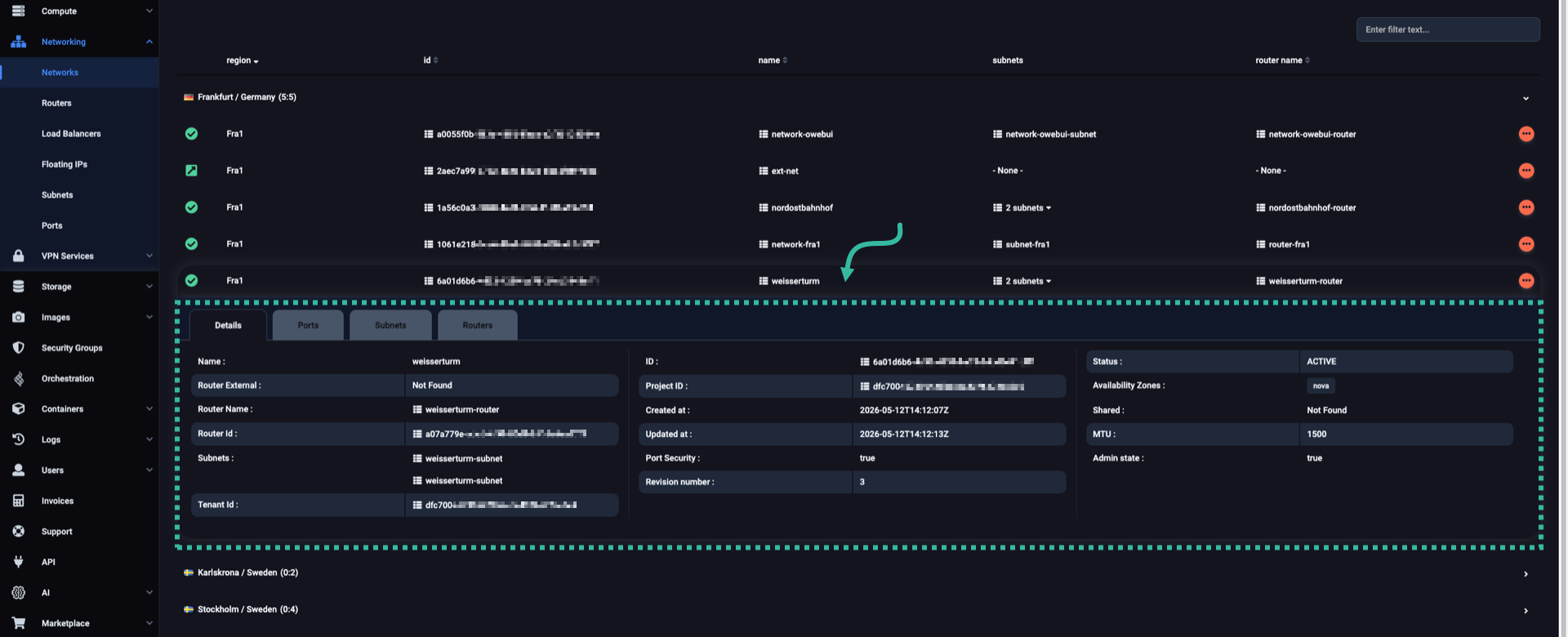 Network details