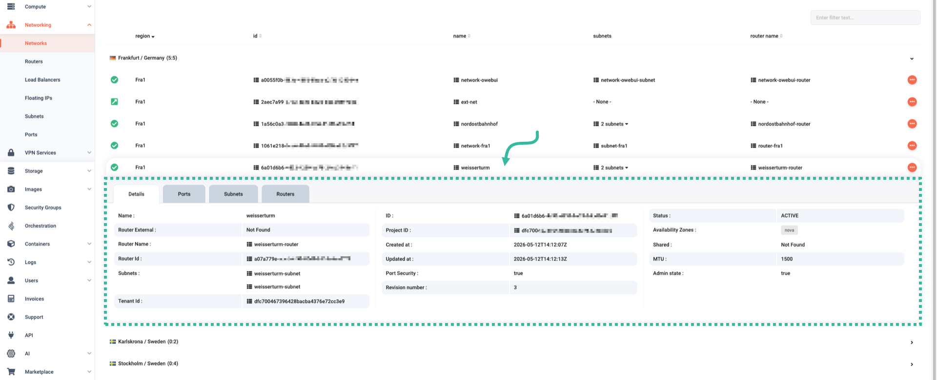 Network details