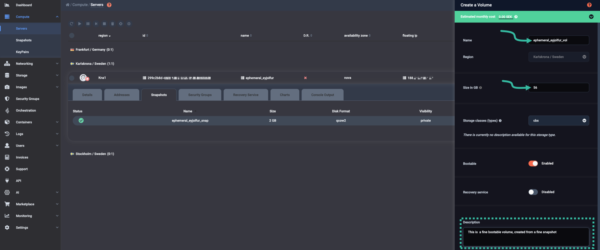 Typing in name, size, and description