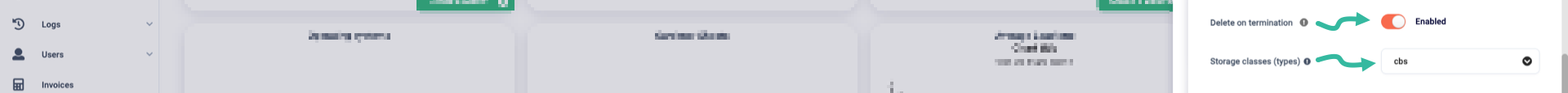 Boot target, volume, and volume size