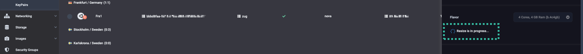 Server resize operation in progress
