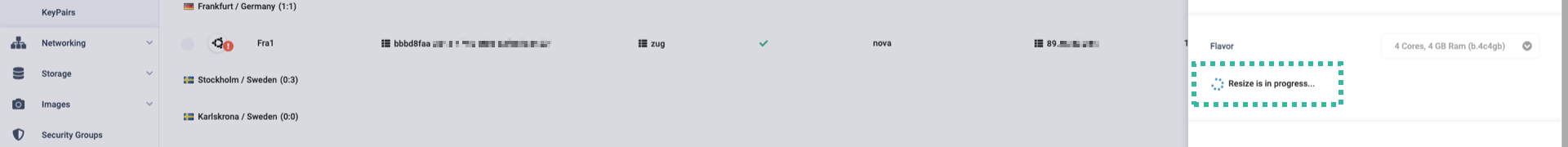 Server resize operation in progress
