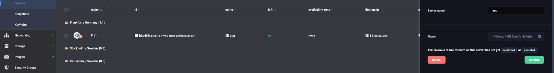 Confirm or cancel the server resize attempt