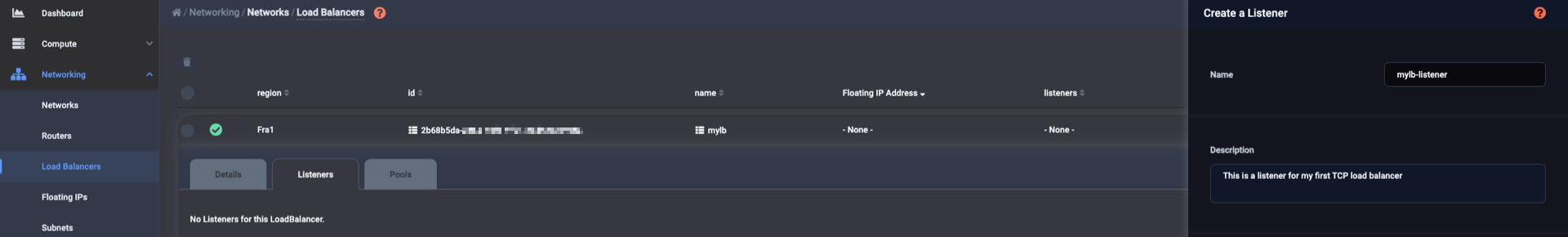 Set name and description for the new listener