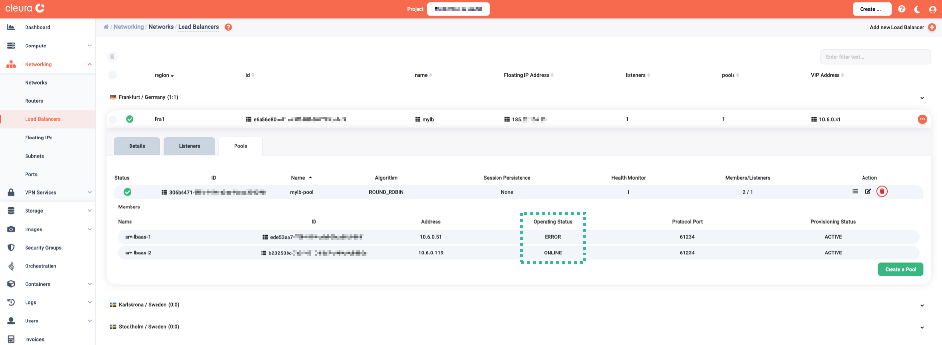 Operating status of all pool members